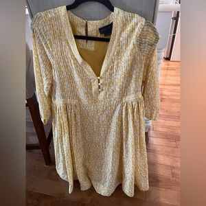 Hatch Yellow Floral Smocked V-Neck Women's Dress